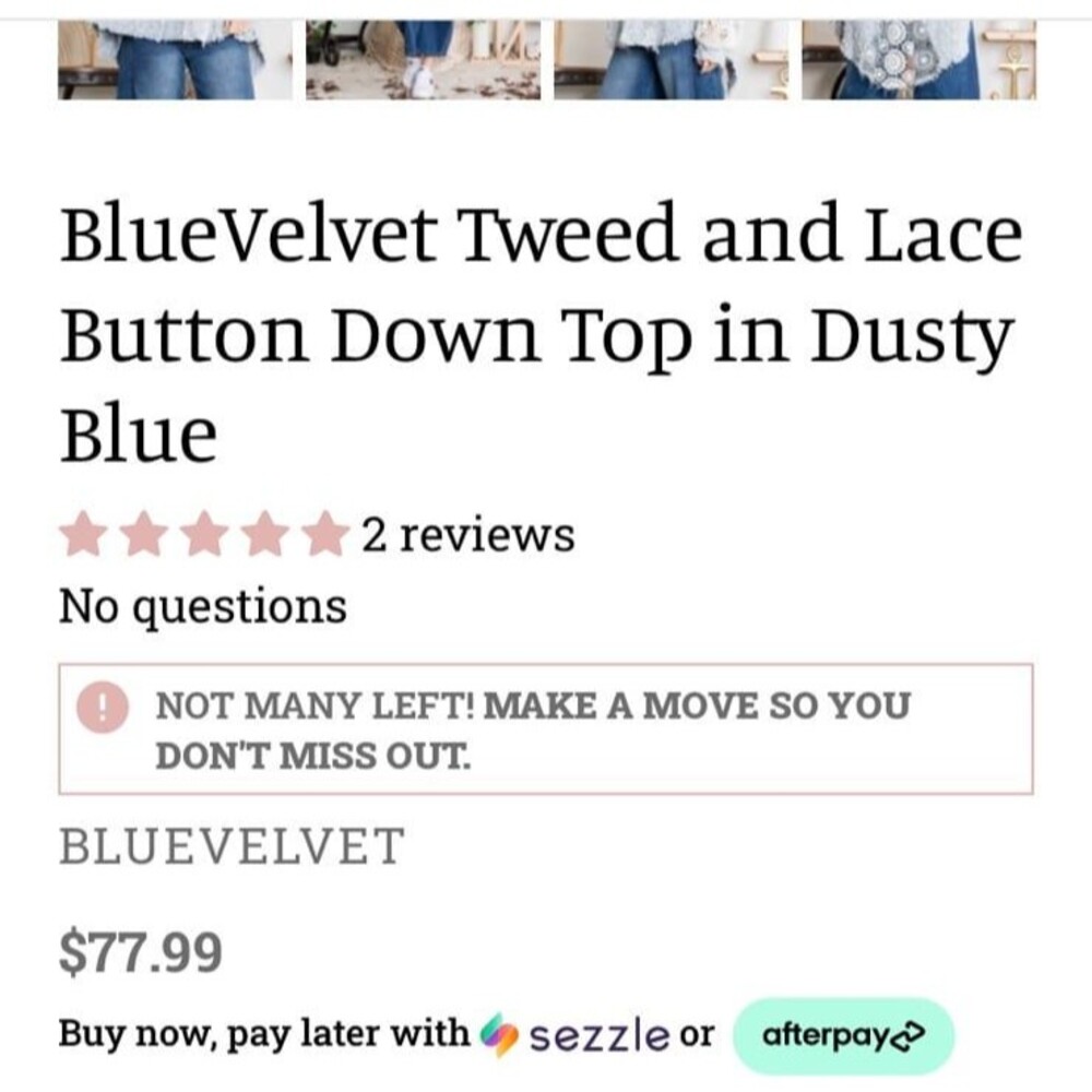 Bluevelvet shacket BLUE VELVET button down shirt tweed lace blue 100% cotton NEW - Picture 6 of 11